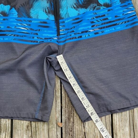 Burnside Men Sz 30 Board Shorts Swim Trunk Blue Black Drawstring Zip Pocket - Picture 9 of 9